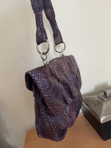 Jane August Schultertasche echt Pythonleder lila irisierend groß Italy - Bild 6 von 19