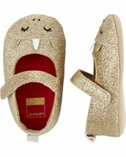 Carter's Baby Sparkly Gold UNICORN Mary Jane Crib Shoes 12-18 Months