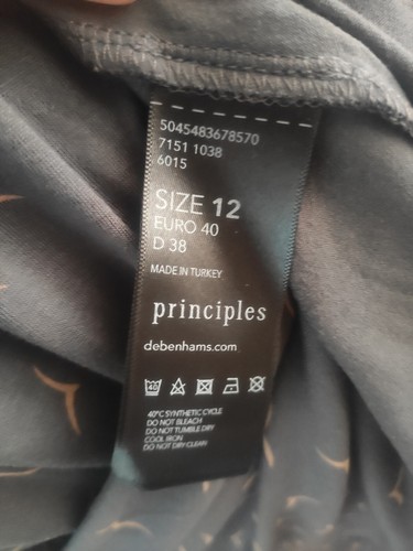 PRINCIPLES Dress Wrap Style UK 12 Gray Gold birds pattern fit & flare BNWT - Picture 4 of 11