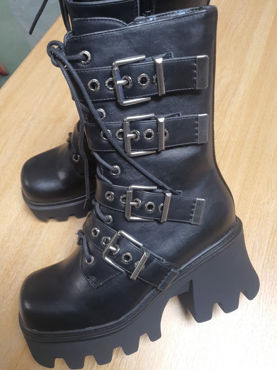 Ladies UK6 Lamoda Hysteria Chunky Platform Ankle Boots Black UK