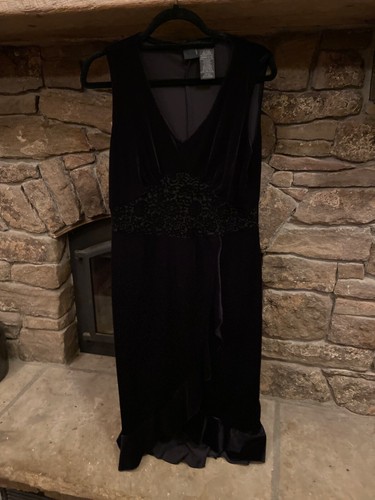 Vintage Studio Black Velvet V-neck Ruffle Evening Dress Size 12/14 - Bild 2 von 9