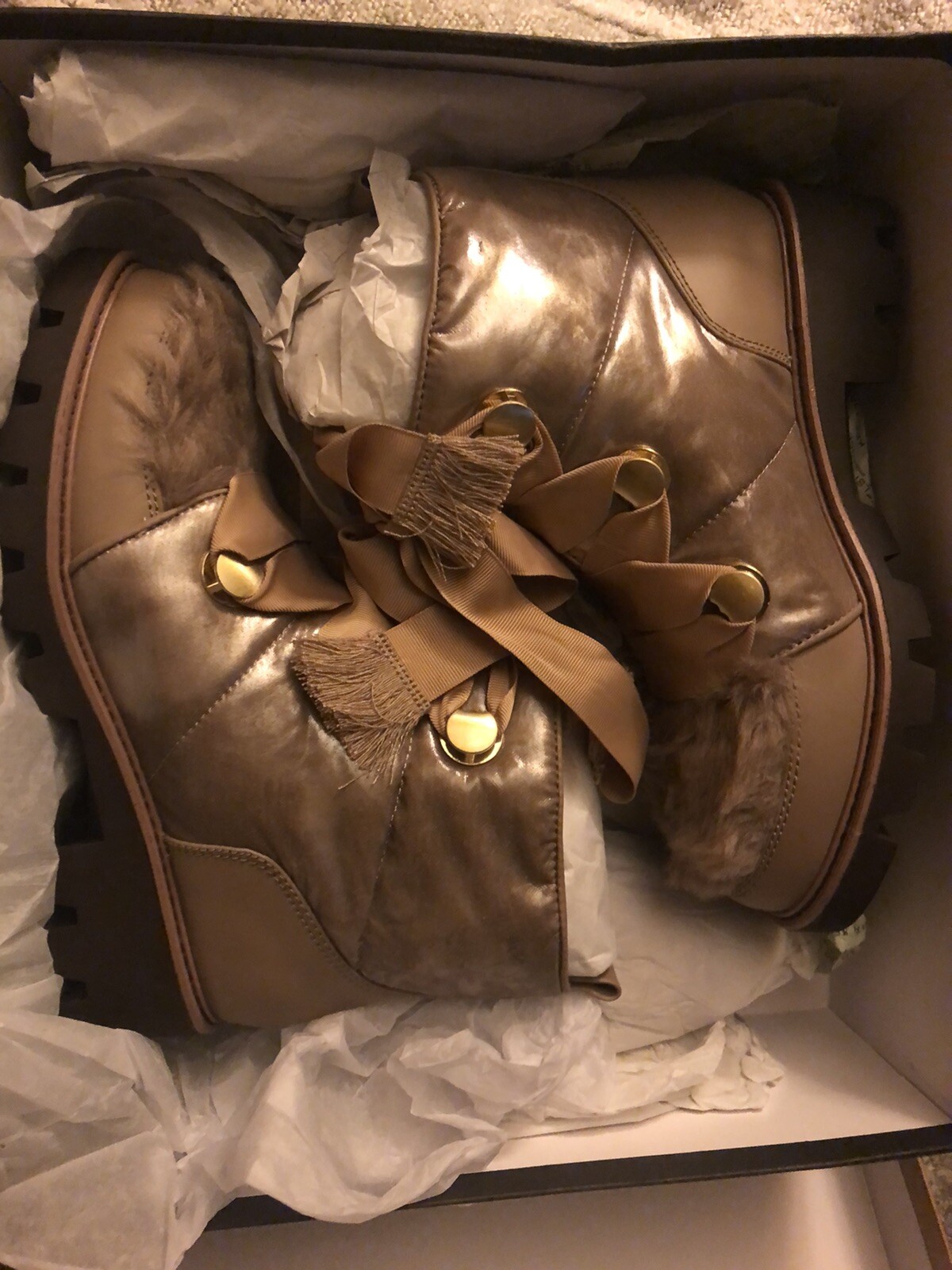 Kelsi Dagger Brooklyn Size 8 Fax Fur Lug Sole Bootie In Champagne Boots Sold Out
