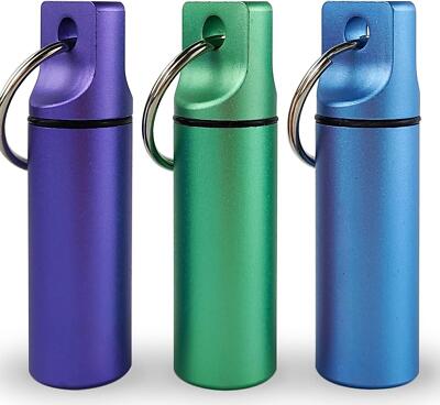Keychain Medicine Pill Box Case Bottle Holder Waterproof Metal Container 3 Pcs