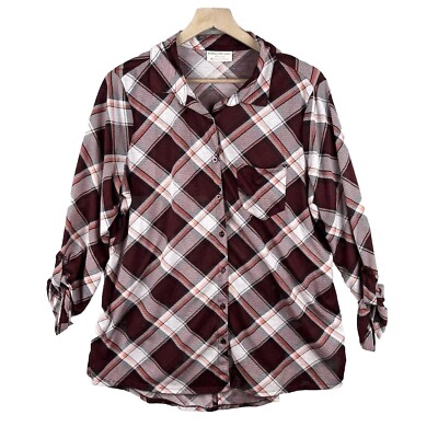 Bobbie Brooks Plus Size 1X Red Plaid Longsleeve Button Up Shirt Pocket Womens