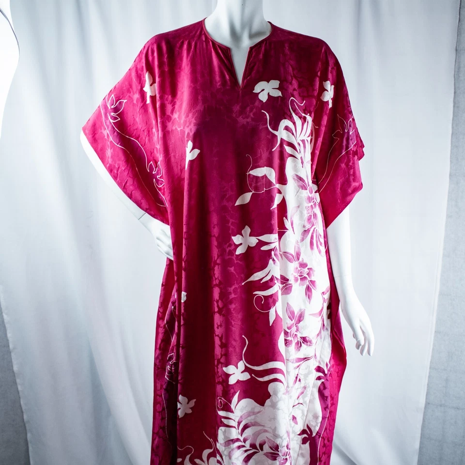 Nuevo Vestido Acampanado de Seda Rosa Magenta Blanco Hawaiano Floral Mujer Talla 16 18 XXL Foto 4 de 4