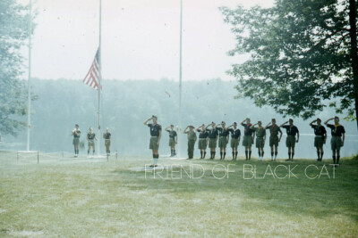 Kodak Slide 1950s Red Border Kodachrome Boy Scouts Raising Flag
