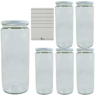 6 Einmachgläser 1,1 Liter Vorratsglas Dose Glas mit Deckel weiss inkl Etiketten