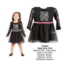 Baby Girls Toddler 18 Mts. Black  Pink Ballerina, Tulle Dress Skeleton Costume