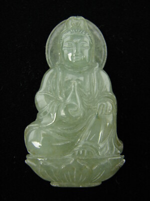 Echte natürliche durchscheinende grüne Jade Anhänger Guanyin Kwan Yin #G327