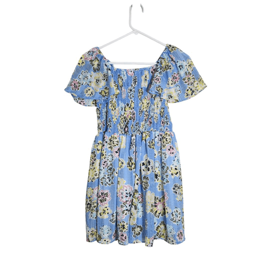 Tanya Taylor Mini Glenda Dress Size Large Blue Floral Designer Kids Dress - Picture 2 of 9