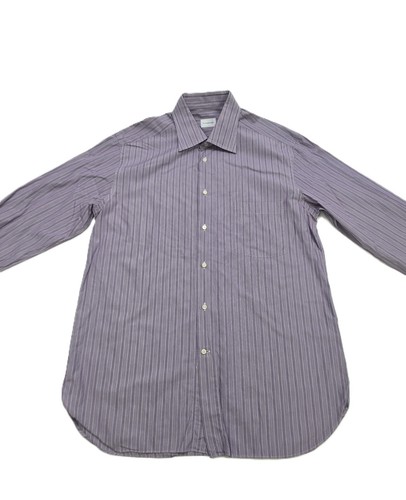 Ermenegildo Zegna Long Sleeve Dress Shirt Purple Striped Mens Size 16.5 - Picture 4 of 9