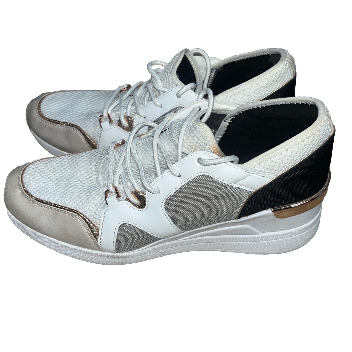 Michael Kors Sneakers Slip On Lace Up Liv Wedge US 10 White Rose