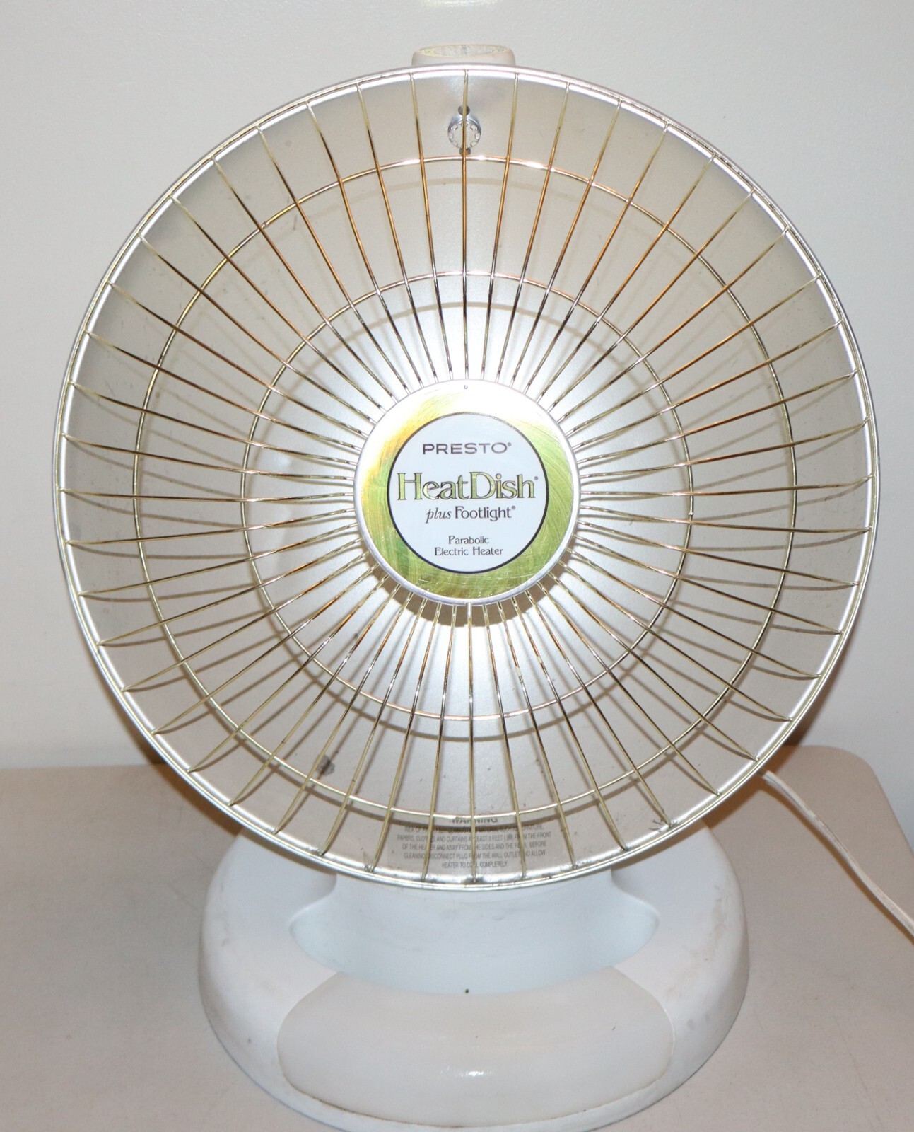 Presto HeatDish Parabolic Electric Heater Portable Plus Foot Light - White