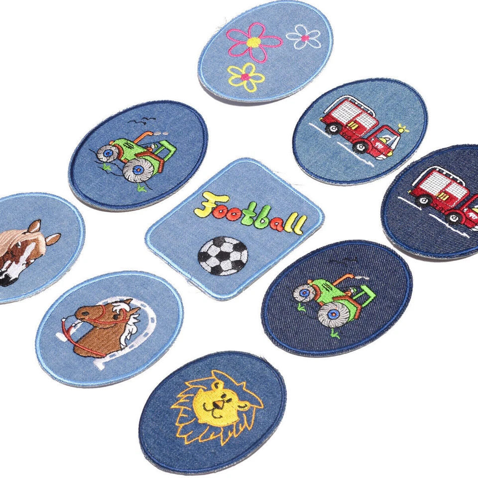 2x Iron On Sew On Cartoon Mending Denim Fabric Patches Jeans Elbow Knee Repair - Image 3 of 4