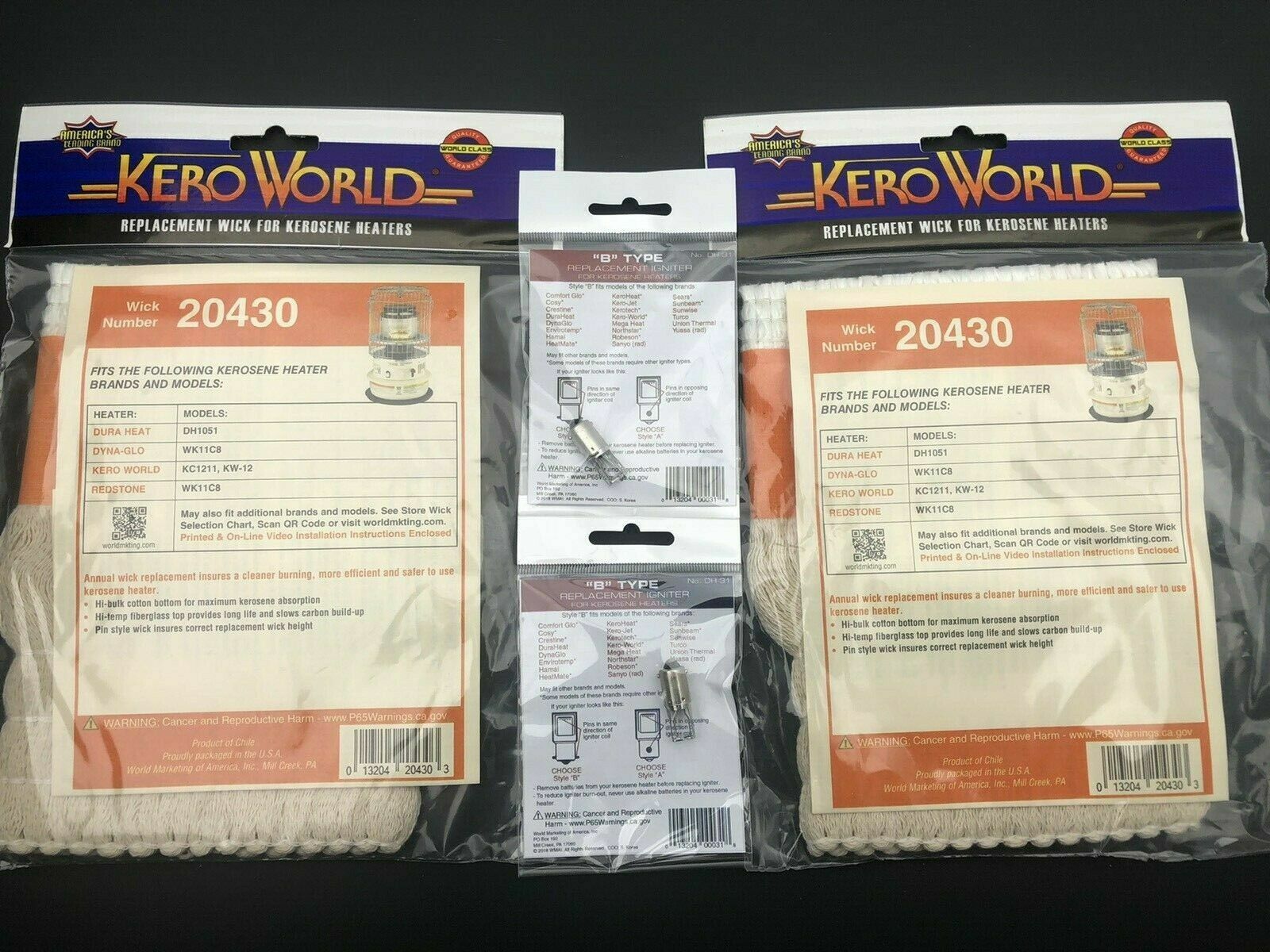 2 WICKS / 2 IGNITERS DynaGlo WK11C8 Wick 20430 KeroWorld Wick KIT