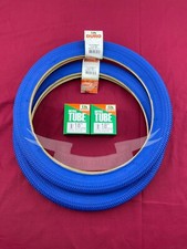 NEW PAIR OF BMX SOLID BLUE DURO TIRES IN 18 X 1.95 FANTASY TREAD WITH TUBES 