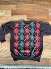 CLAN DOUGLAS Sz. L Crewneck Sweater Argyle brown 100 Cashmere Made in Scotland