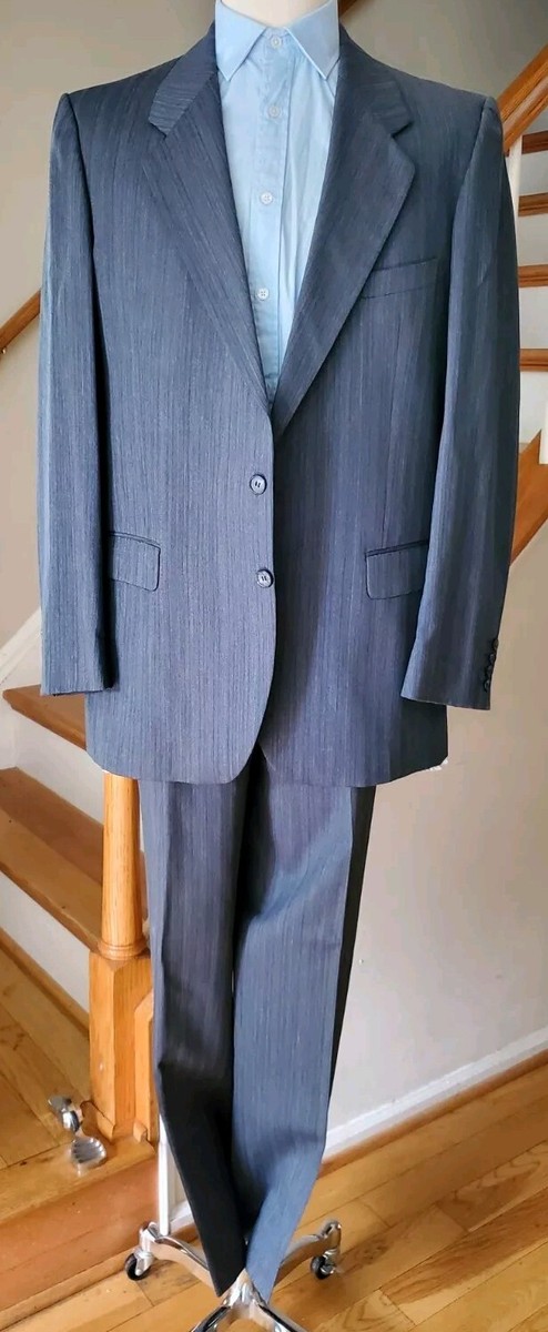 Vtg Yves Saint Laurent Striped Gray Suit. Blazer 44, Pants 40x31