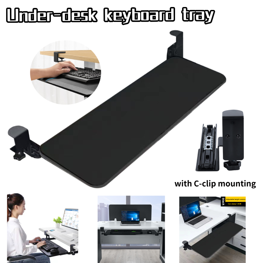 Adjustable Keyboard Tray w/ C Clamp Under Desk Ergonomic Keyboard Tray 25.6*9.4