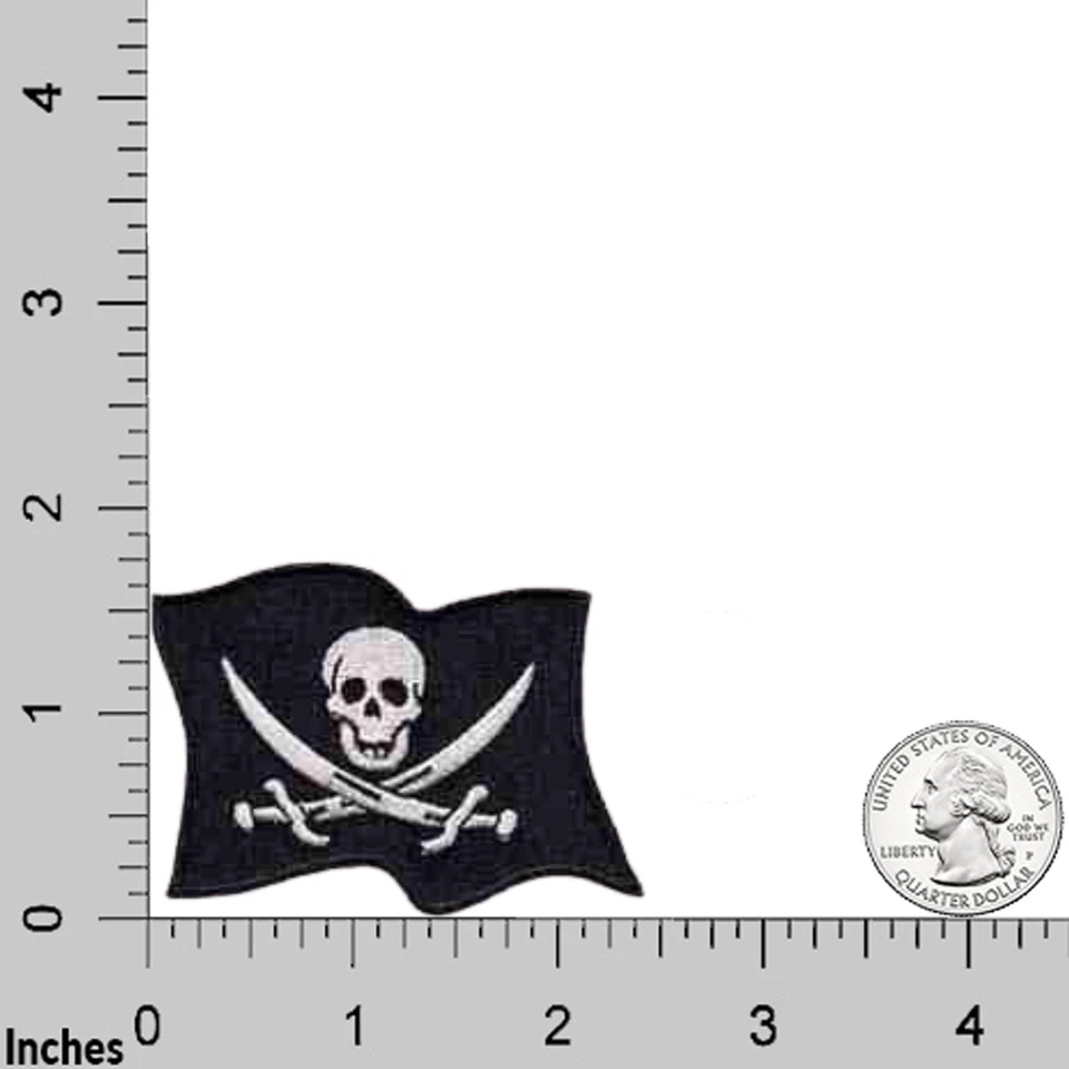 Skull & Swords Pirate Flag Patches (2-Pack) Halloween Embroidered Iron On Patch - Image 2 of 3