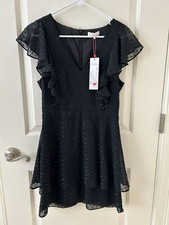 NWT Parker Women's Black Cocktail Dress Silk Mini Dress LBD Ruffle Orig. $298