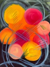 MODERN ART ABSTRACT COMPOSITION GEOMETRIC ORANGE FIGURE MIDCENTURY VINTAGE 