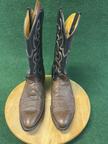 Nocona Black & Brown Oily Toro Cowboy Boot Mens Sz 12 Leather Pull On 6736 - Picture 4 of 11