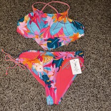 Hobie Girls' Bikini Floral Tie Bottom Set NWT Size 16