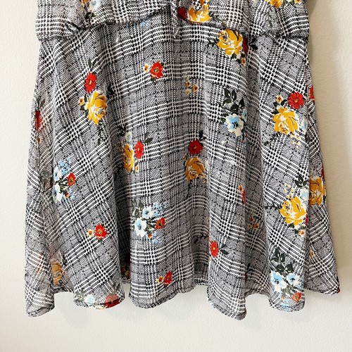 Bailey Blue NWT Floral Print Plaid Ruffle Short Sleeve Dress Black/White Large - Picture 4 of 11