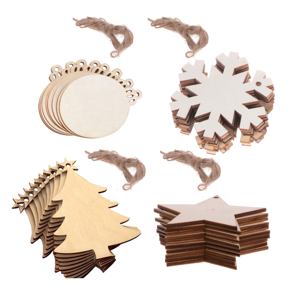 40 Pcs Wood Embellishments for Crafts Wooden Xmas Decorations Pendant