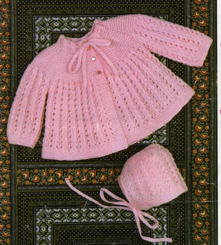 Strickanleitung Kopie 2406.   Baby Strickjacke & Mütze.  18-20" Brust.  3ply/4ply