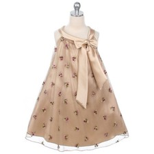 BEIGE Size 12 Satin Tulle Flower Embroidered A-Line Girl Dress Birthday Recital
