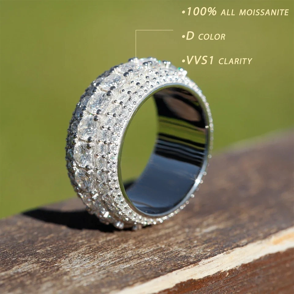 Iced VVS1 Moissanite Statement Band Ring for Men 18k White Gold over 925 Silver - Image 3 of 4