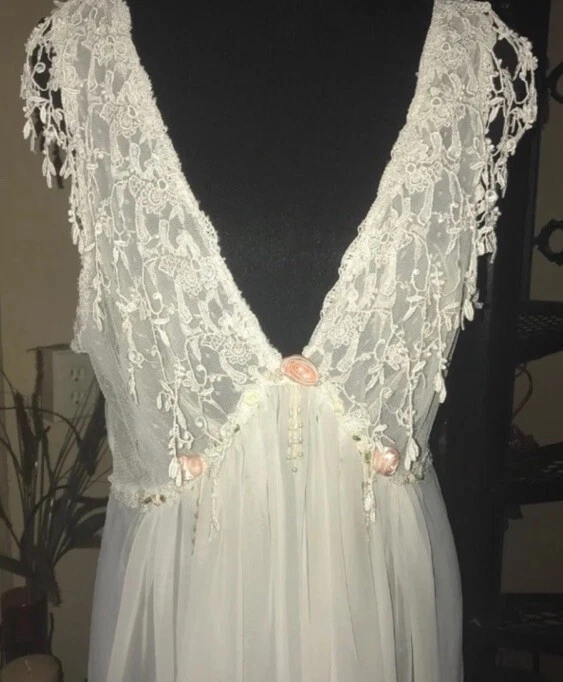 Maxi Camisón Largo de Gasa Blanco Vintage Años 50 Vestido sin Mangas Lencería Foto 2 de 4