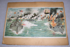 Antique Lithograph Print Battle of Manila Bay Spanish American War Tobin 1898