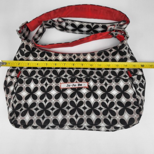 JuJuBe Hobo Messenger Diaper Bag Red Black Floral Many Pockets Mat Included - Picture 18 of 18
