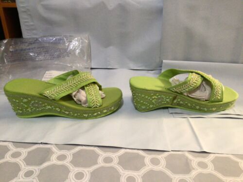All Over Beaded Slide Mules Toutes Sandals Wedges Lime Green Sz 8 NICE! #CB4-1 - Picture 3 of 8