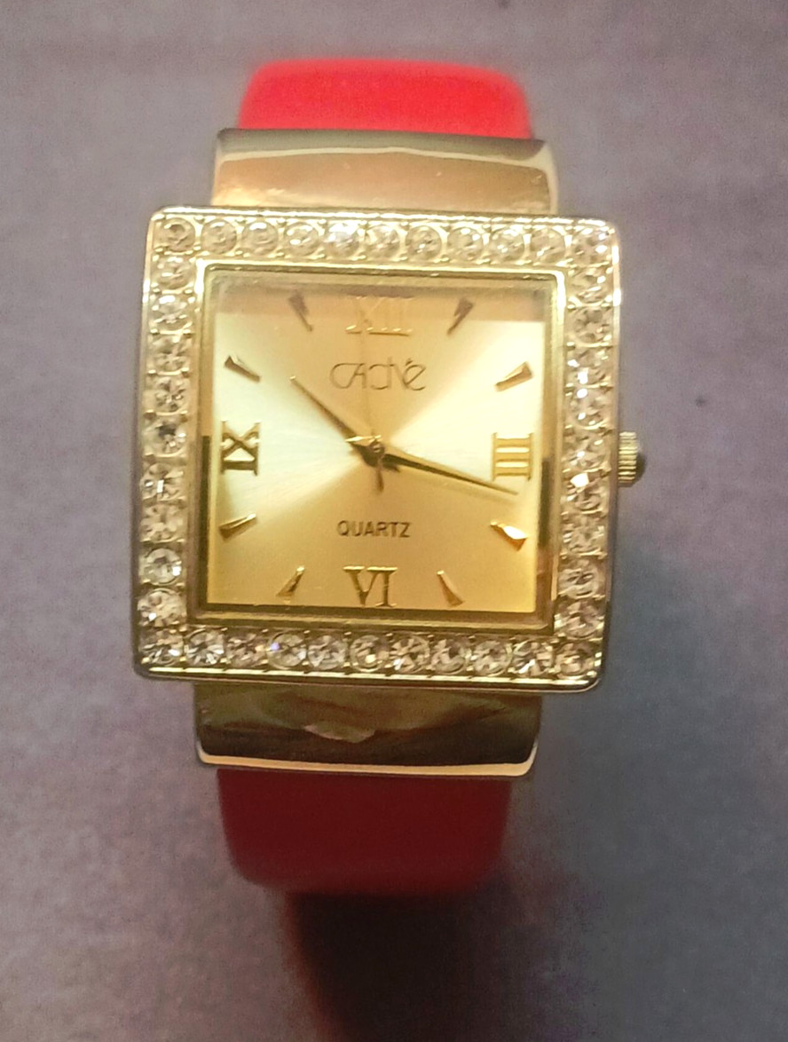 Cache Red Bangle Rhinestone Watch - New Battery -… - image 1