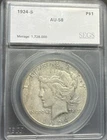 Choice AU Toned 1924 S, Silver PEACE Dollar.  Old SEGS Holder