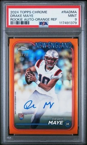 Drake Maye 2024 Topps Chrome Rookie Auto VARIATIONS Orange Refractor #/25 RC PSA