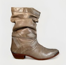 VTG 80s/90s Paolo Fellicce Taupe Scrunch Leather Western Boots Toe Cap Womens 11