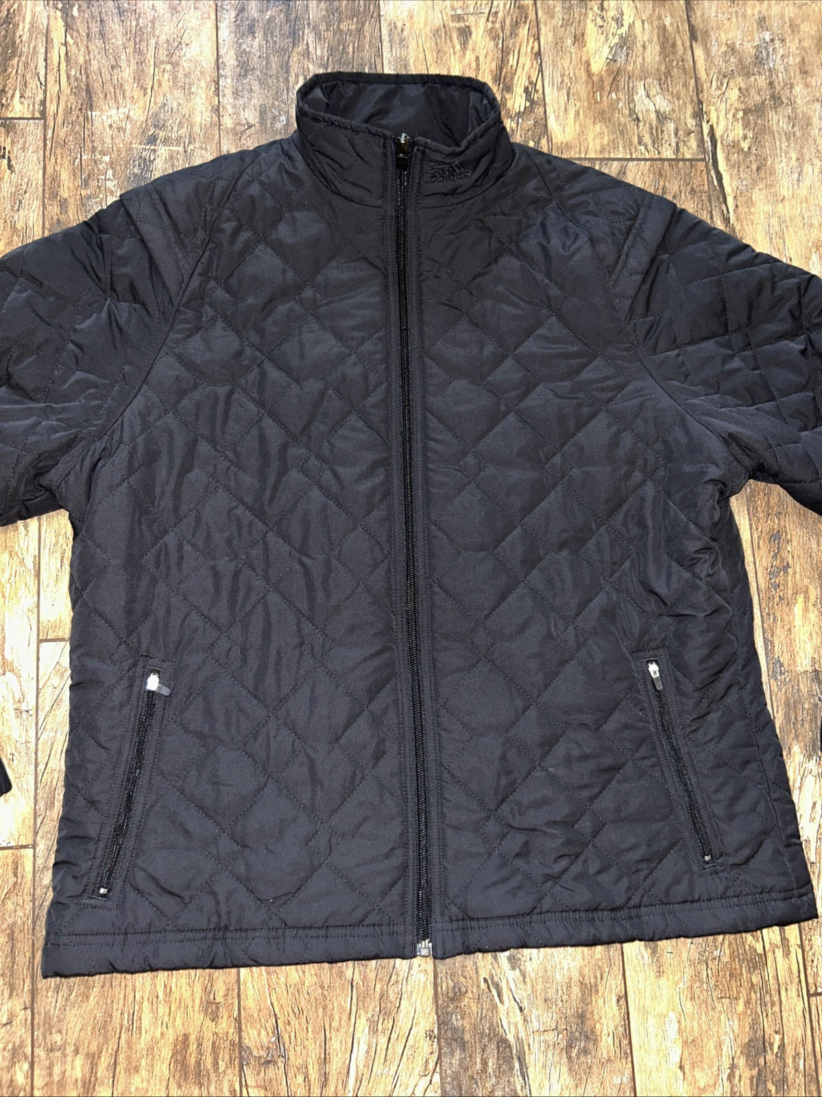 Adidas Womens XL Black Quilted Full Zip Jacket for Outdoor Athletic and Casual Wear