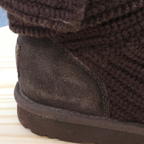 UGG Austtalia Boots Womens 6 Classic Cardy Knit Tall Button Winter Brown Fabric - Picture 3 of 23