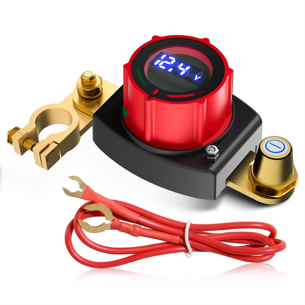 Top Post Battery Disconnect Switch With Voltmeter 5-60V Master Isolator Kill Kit