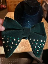    Handmade Emerald Green Velvet Bow Tie w/ Crystal Rhinestones Adjustable