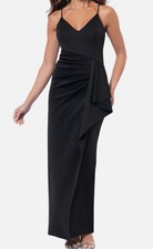 XSCAPE Women's Black Cascading-Ruffle V-Neck Strappy Dress Size 14