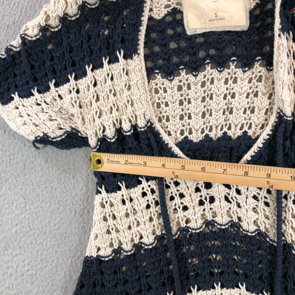 Suéter hollister feminino vintage S listras azuis marfim malha aberta com cinto ano 2000 - Imagem 2 de 4