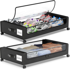 under Bed Storage with Wheels, 2-Pack Underbed Storage Containers with Clear Lid