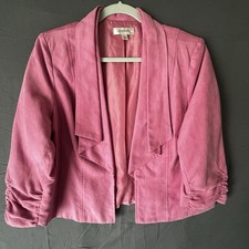 Dressbarn Pink Blazer Jacket M Open Front Ruched Sleeve Career Chic