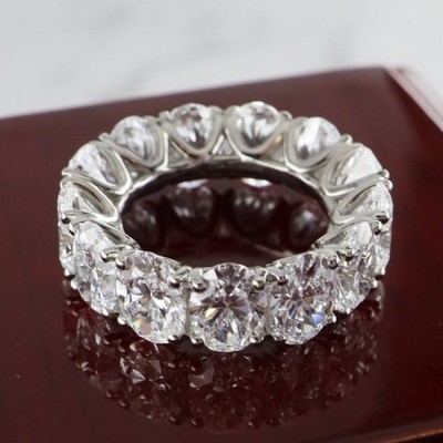 10.0 TCW Oval Cut Moissanite Full Eternity Wedding Ring 14K White Gold Plated